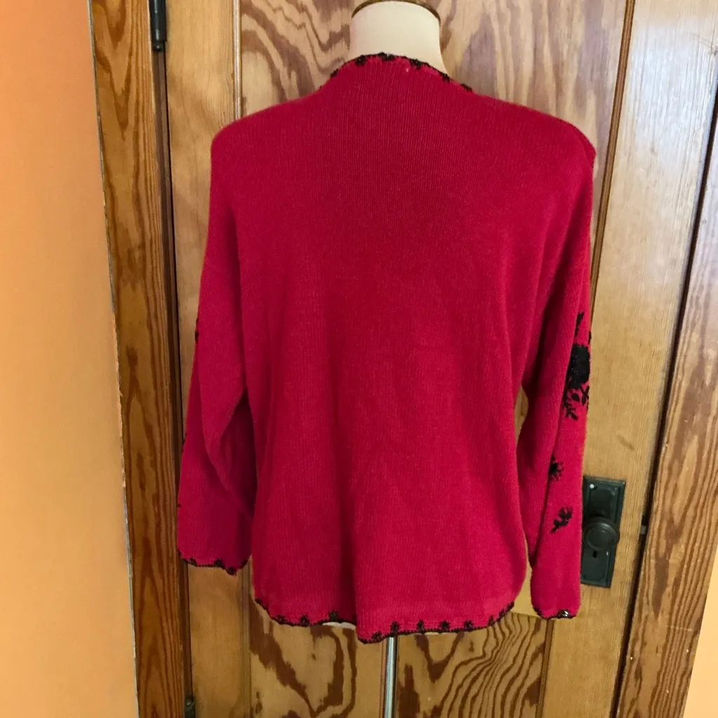 Vtg Y2K embroidered n beaded sweater Red Size L - Image 11