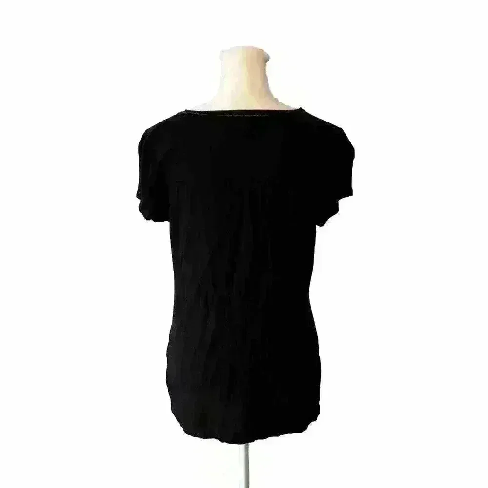 Lauren Ralph Lauren Women's Black Short Sleeve Tshirt with Gold Trim Sz M - Image 3