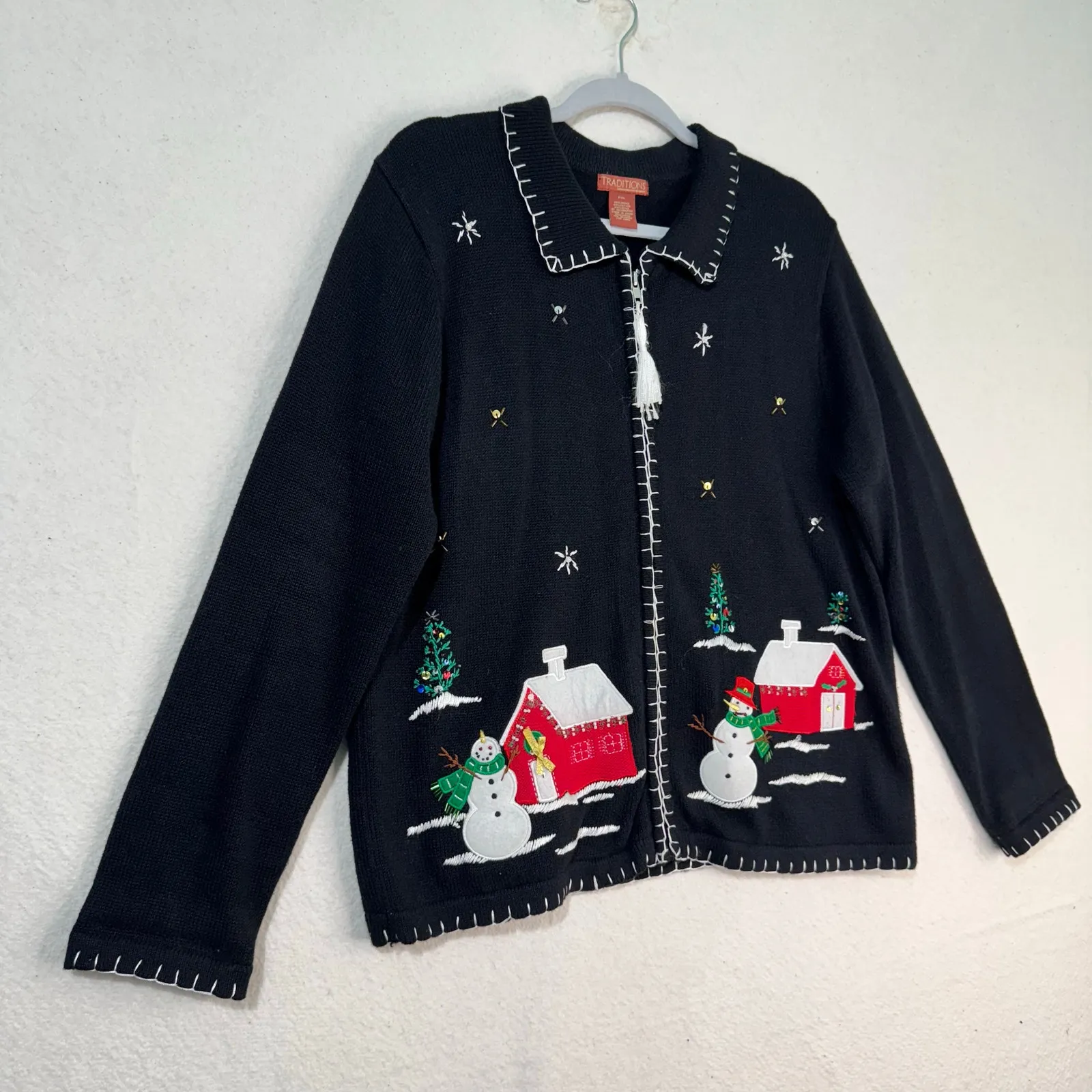 Great Northwest Traditions Holiday Snowman Embroidery Cardigan Sweater Petite XL - Image 2