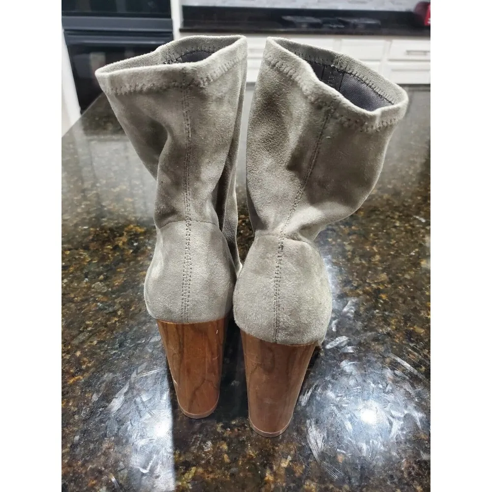 Noni Women's Gray Textile Upper Mid Calf Peep Toe Block Heels Casual Booties 8 - Image 5