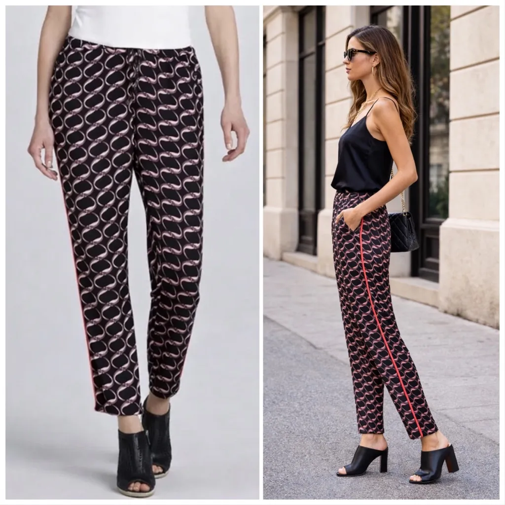 Maison Scotch Vintage Satin Chain Print Piped Trim Pants - Image 2