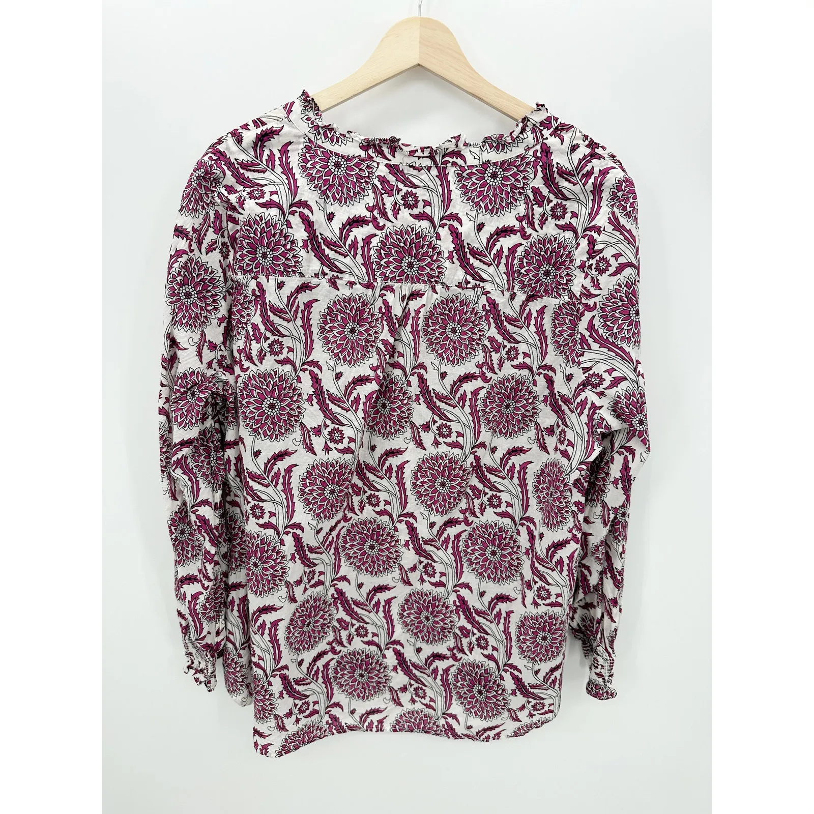 Talbots Plus Blouse Women 2X Purple White Floral Cotton Stretch Button Front - Image 2