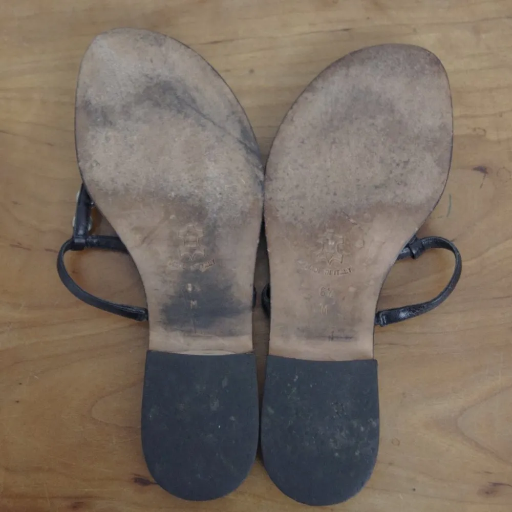 Isaac Mizrahi Italian Made Black Leather  Rhinestone Sandals 6.5M - Image 4