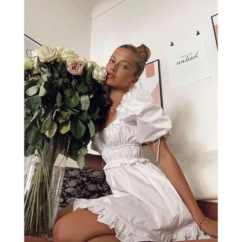 For Love & Lemons Jackson Mini Dress in Ivory X-Small New Womens Poplin - Image 13