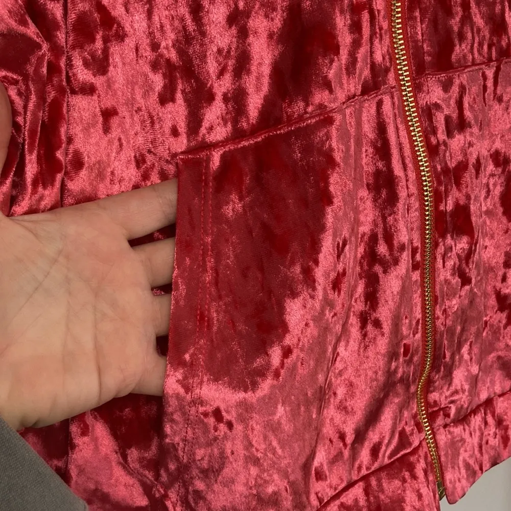 Fabletics| Crushed Velour Zip-up  Hoodie Red with Gold Zipper SIZE L - Image 3