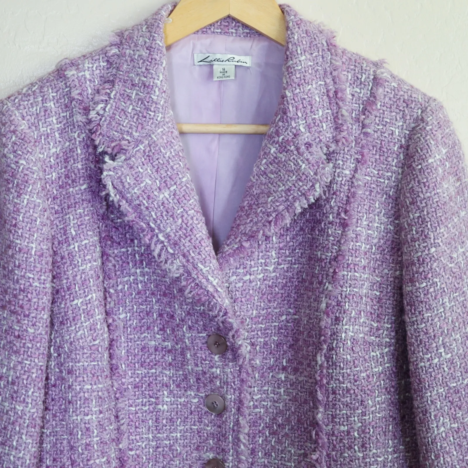 Lillie Rubin Vintage Tweed Bouclé Blazer Jacket Women's 14 Lavender Wool Purple - Image 2