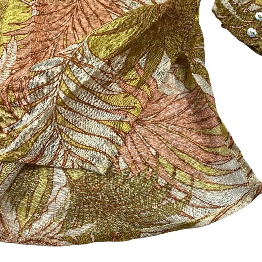 Tahari 100% European Flax Linen Tropical Long Sleeve‎ Button Up Shirt Size Large - Image 5