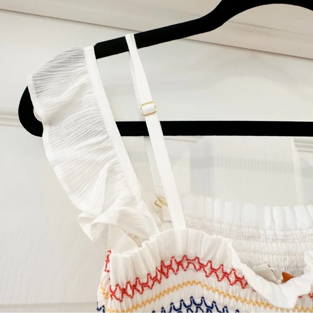 NWT Tory Burch Smocked Rainbow White Maxi Dress sz XS - Image 13