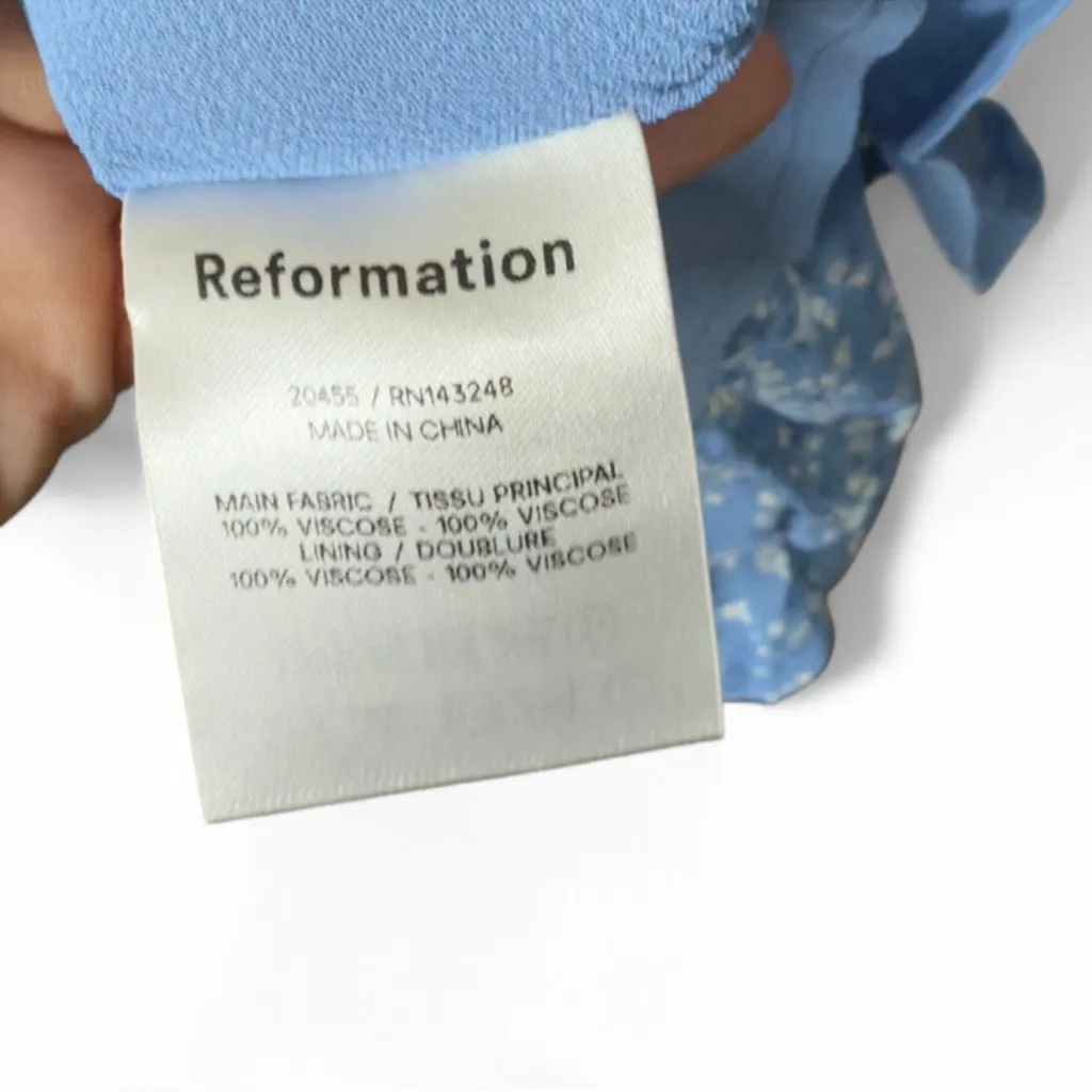 Reformation Suzette Blue Floral Smocked Puff Sleeve Mini Dress Size 12 NWT - Image 7