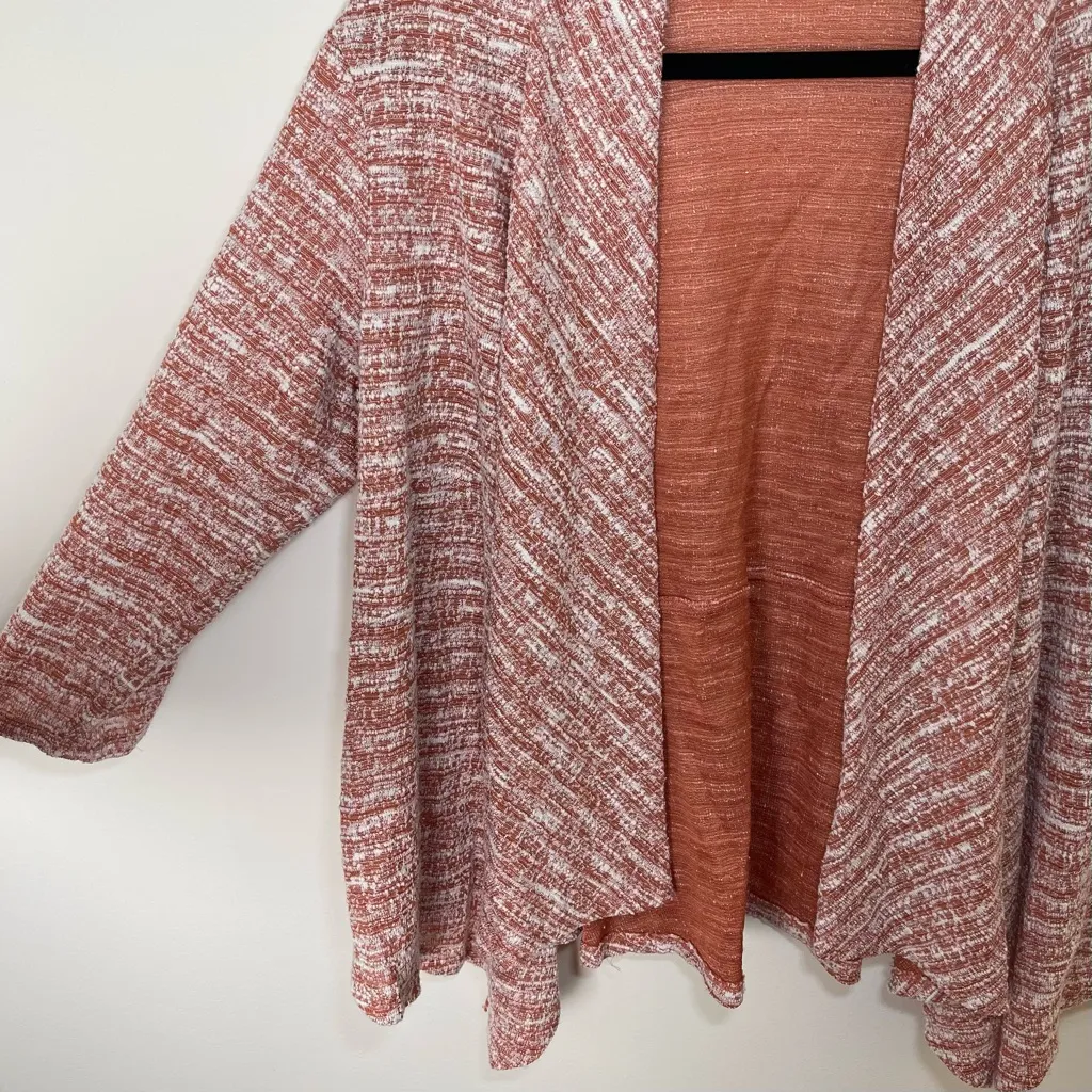 Westport | Orange & Cream Tweed-Look Open-Front Cardigan | Large - Image 3