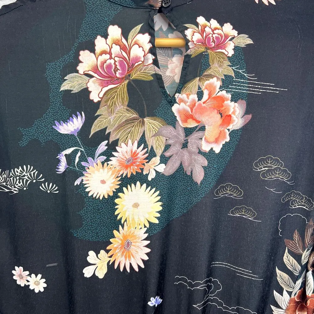 Zara The Camila Mini Dress Black Size S Floral Long Sleeve Satin Straight Pencil - Image 9