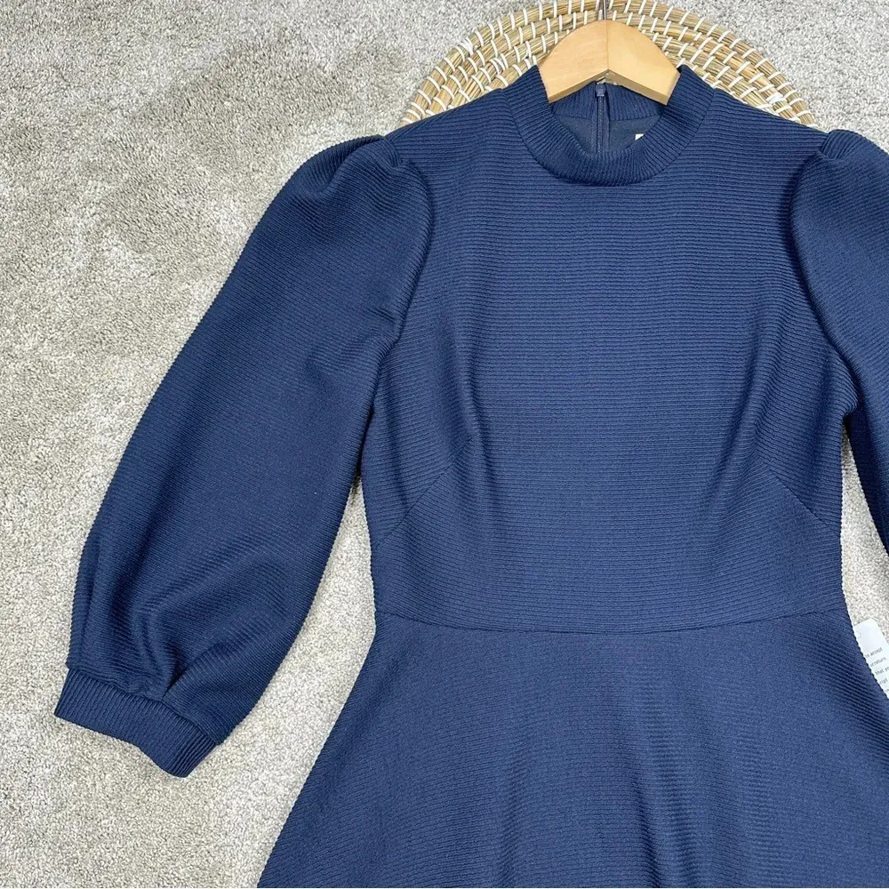 Gal Meets Glam Maggie Dress Textured Knit Fit And Flare Dress Navy Size 6 - Image 5