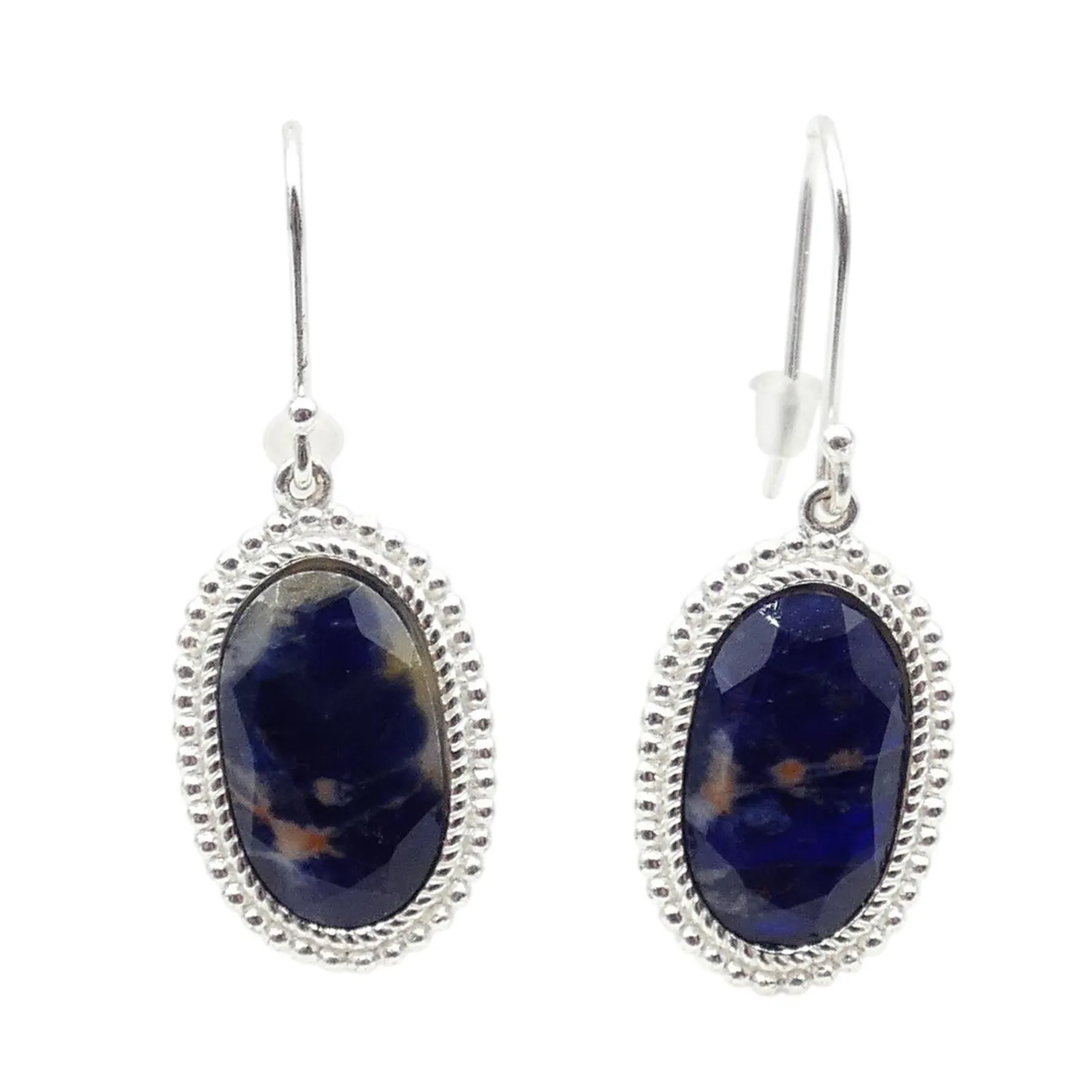 925 Sterling Silver Sodalite Earrings FAS Thailand Drop Dangle Blue Oval Gem - Image 4