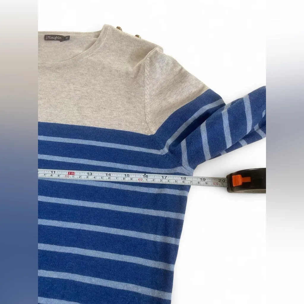 J. McLaughlin Blue Gray Stripe Colorblock Knit Top Sweater Medium - Image 6