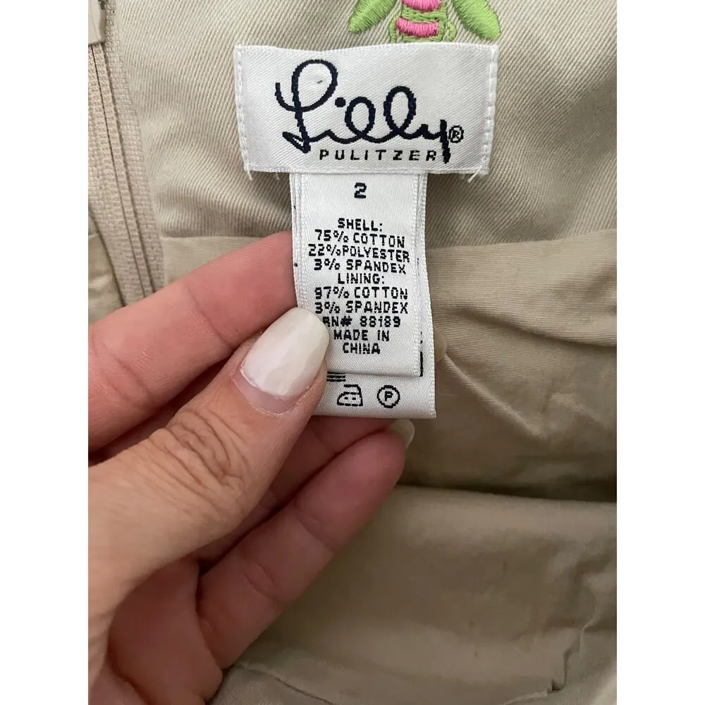 Lilly Pulitzer Vintage Scallop Bumble Bee Embroidered Skirt Tan Green Pink Sz 2 - Image 5