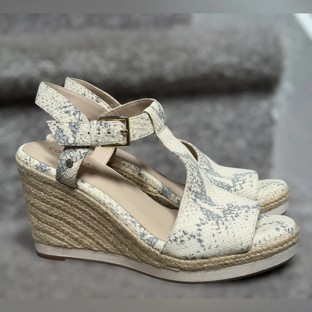 NEW Cole Haan Leather Snakeskin Cloudfeel Espadrille Wedge Sandals Women’s 7 - Image 15