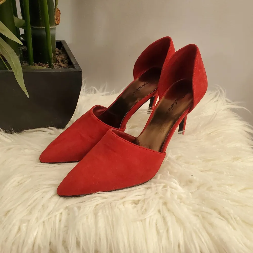 Breckelle's Megan 21 Red Faux Suede Pointed Toe Pumps 8 - Image 3