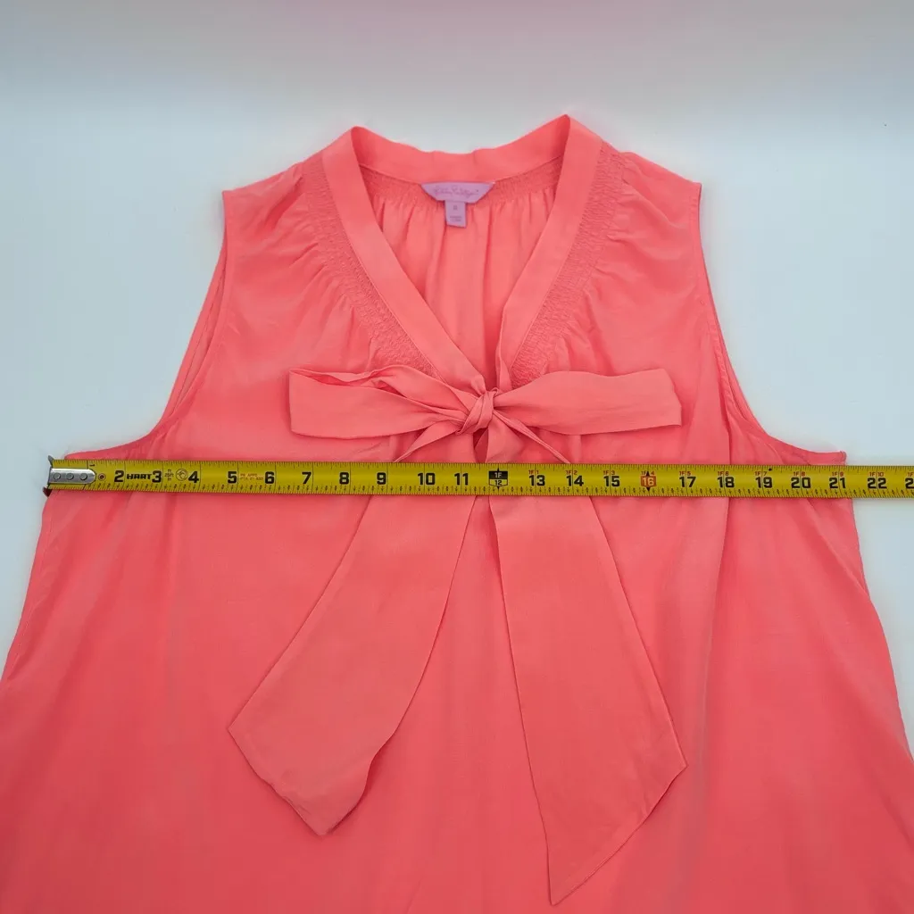 Lily Pulitzer Coral Sleeveless Bow Tie Blouse 100% silk - Image 9