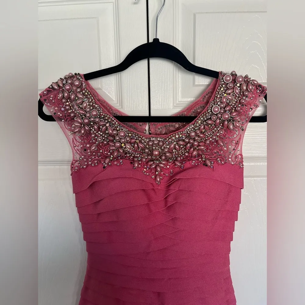 Pink Beaded Jovani Bandage Cocktail Dress Size 0 - Image 4