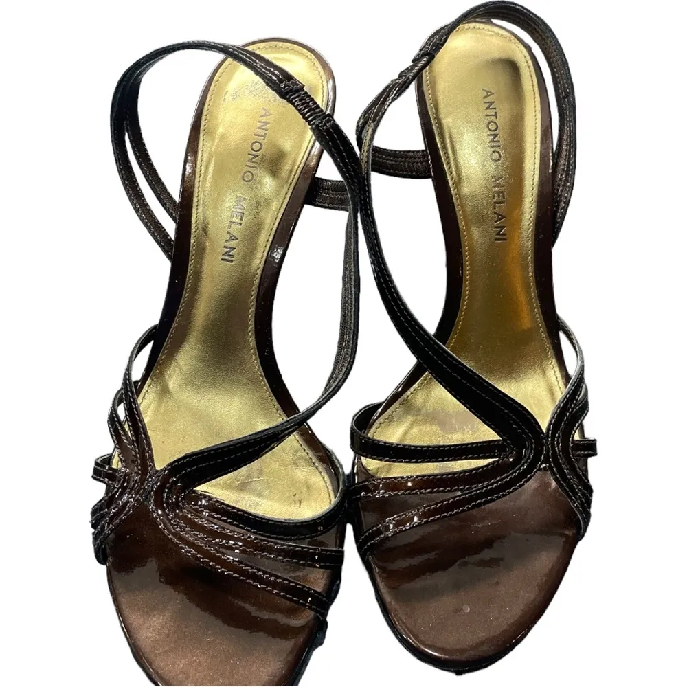 strappy brown patent leather heels / 7 / Excellent condition - Image 6
