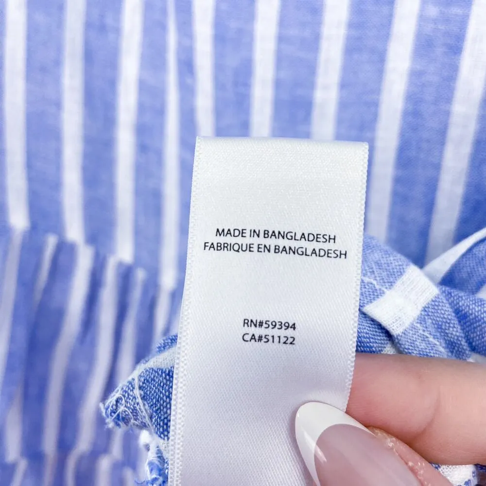 BeachLunchLounge Tiered Linen Cotton Blouse Striped Ruffles Boxy Beachy XS - Image 6