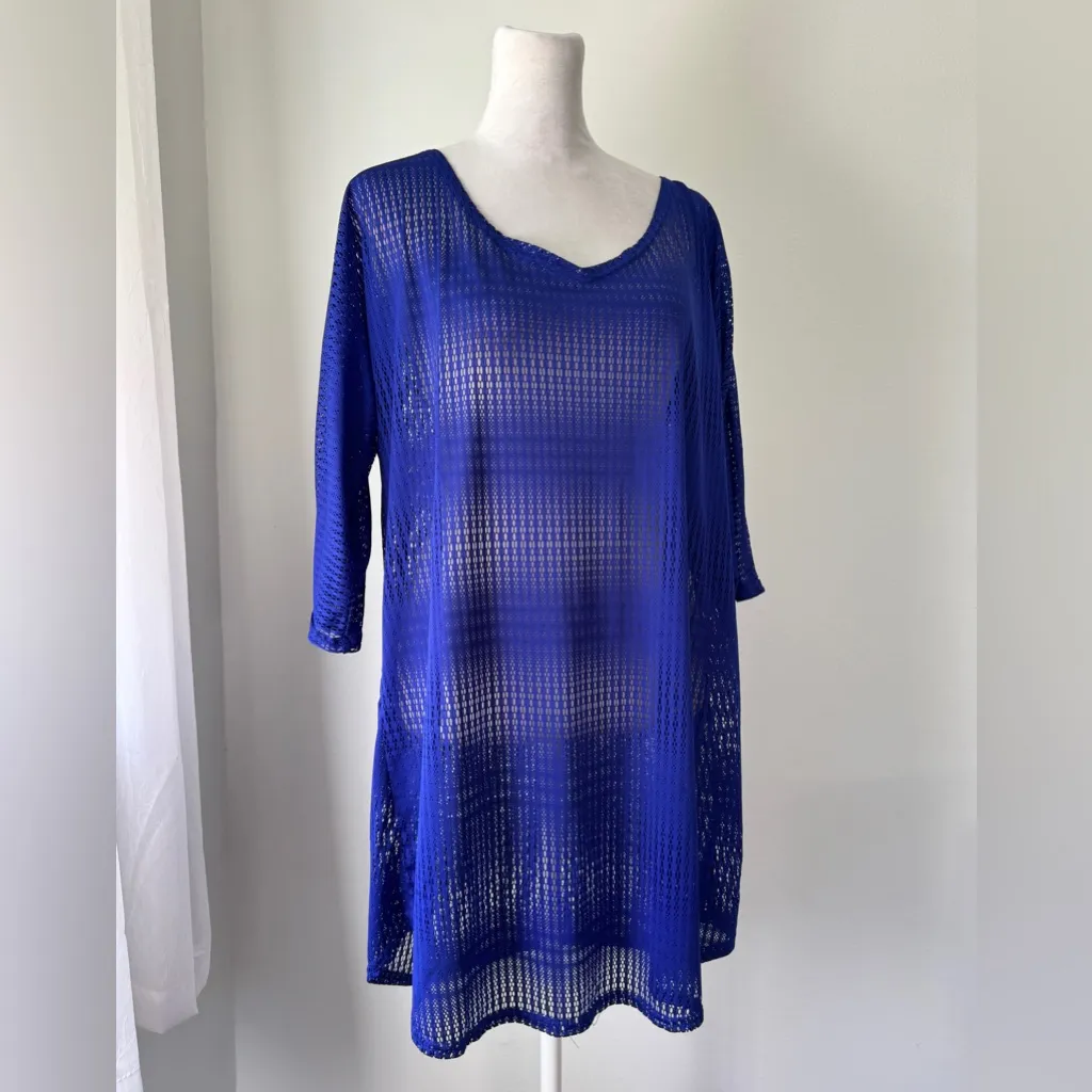 O’Neill Royal Blue Mesh V-Neck Half Sleeve Relaxed Fit Swimsuit Cover-Up - Image 5