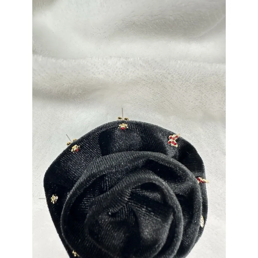 NEW Free People Rosette Stud Pack In Black Earrings Set Brooch Pin Boho Flower - Image 4