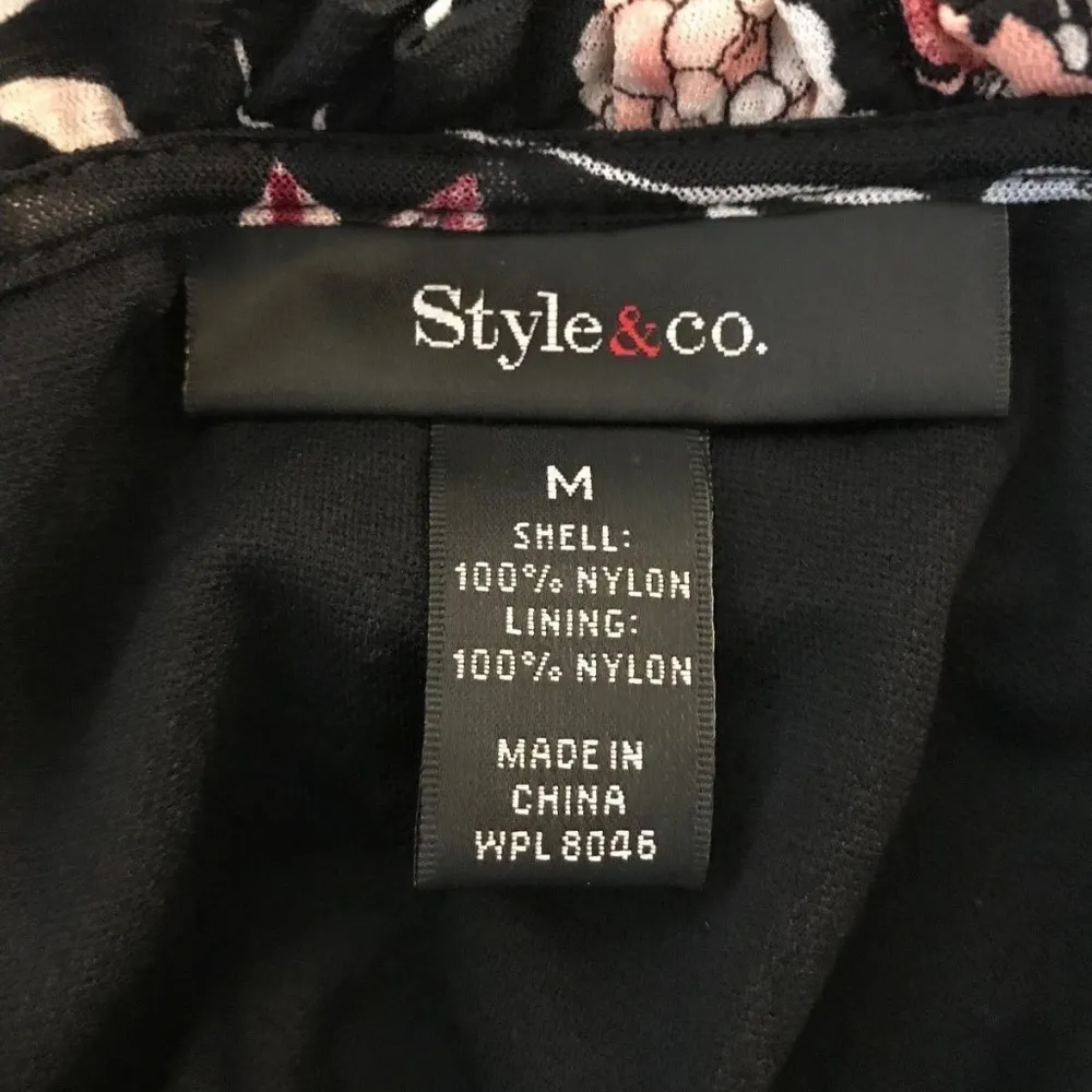 Style & Co Black Floral Dress Medium Knee Length - Image 6