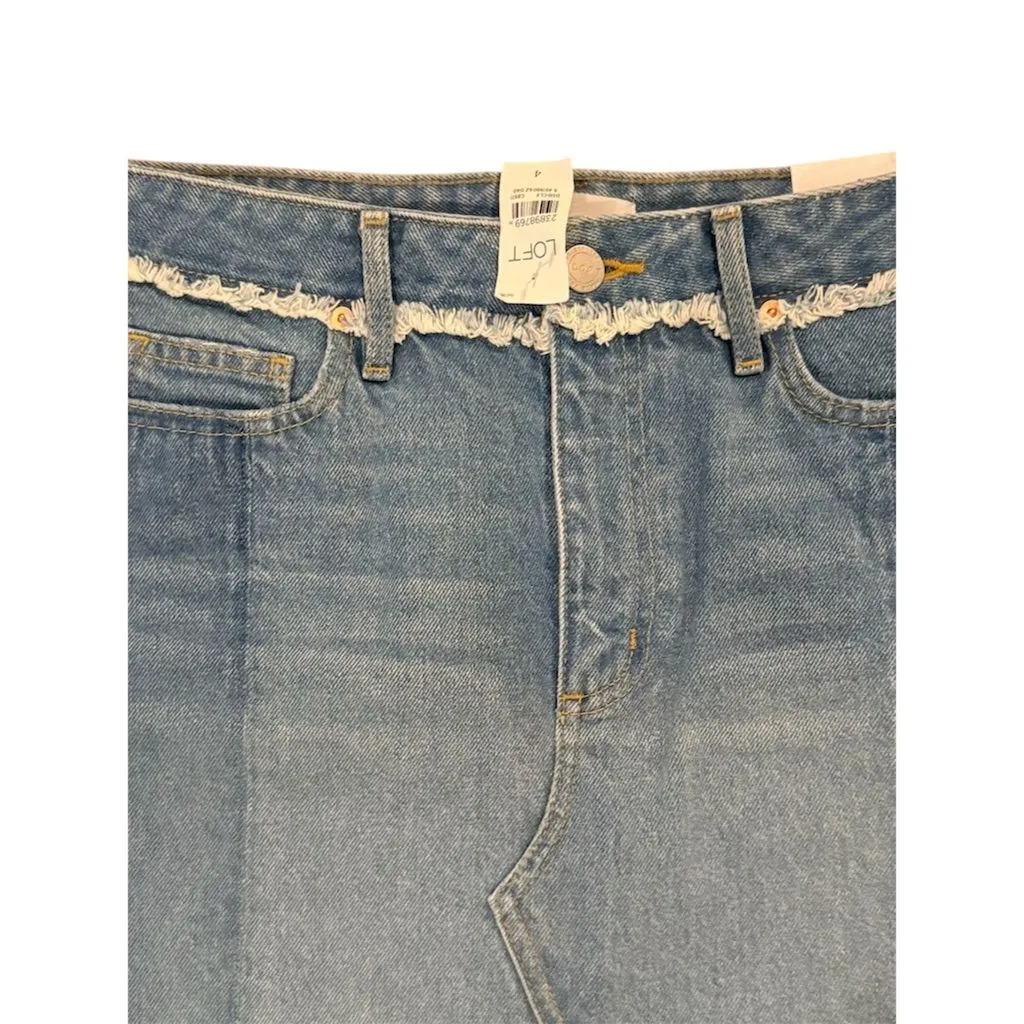LOFT Women's Size 4 Blue Denim A-Line Mini Skirt Frayed Hem Casual - Image 2