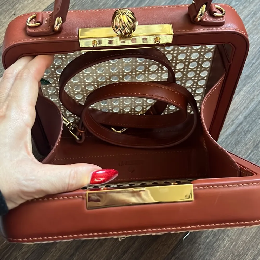 Mini Luna Leather & Rattan Box Bag - Image 8