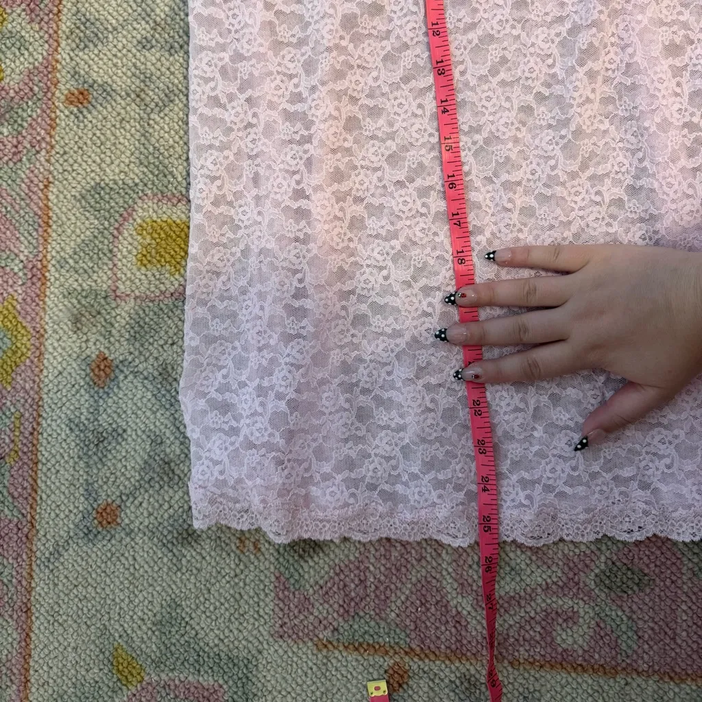 victoria’s secret sheer pink lace slip dress with bow detail measurements added - Image 7