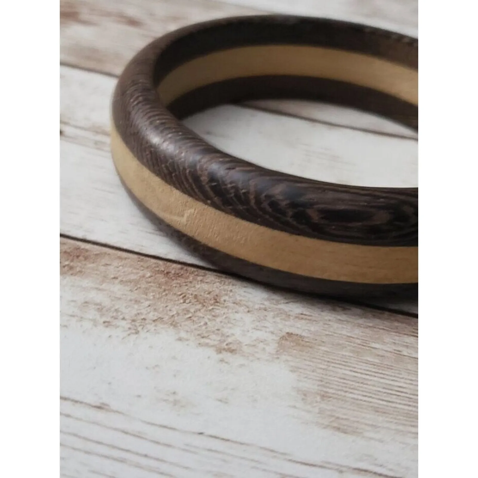Vintage Bracelet / Bangle Wooden Two Tone Brown - Image 4