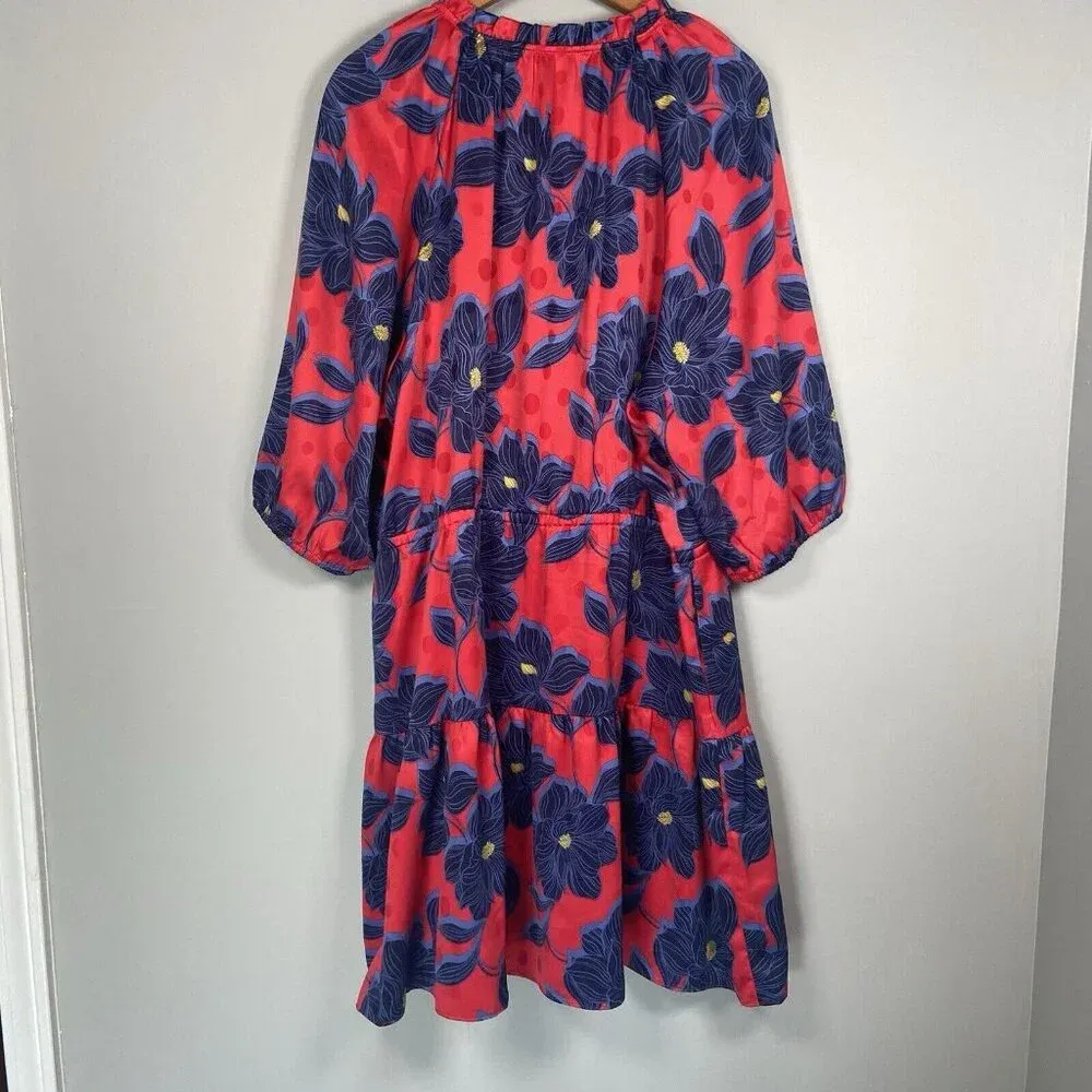 Draper James Martina Mini Dress in Magnolia Jacquard‎ Dot Size XXL Red Floral - Image 8