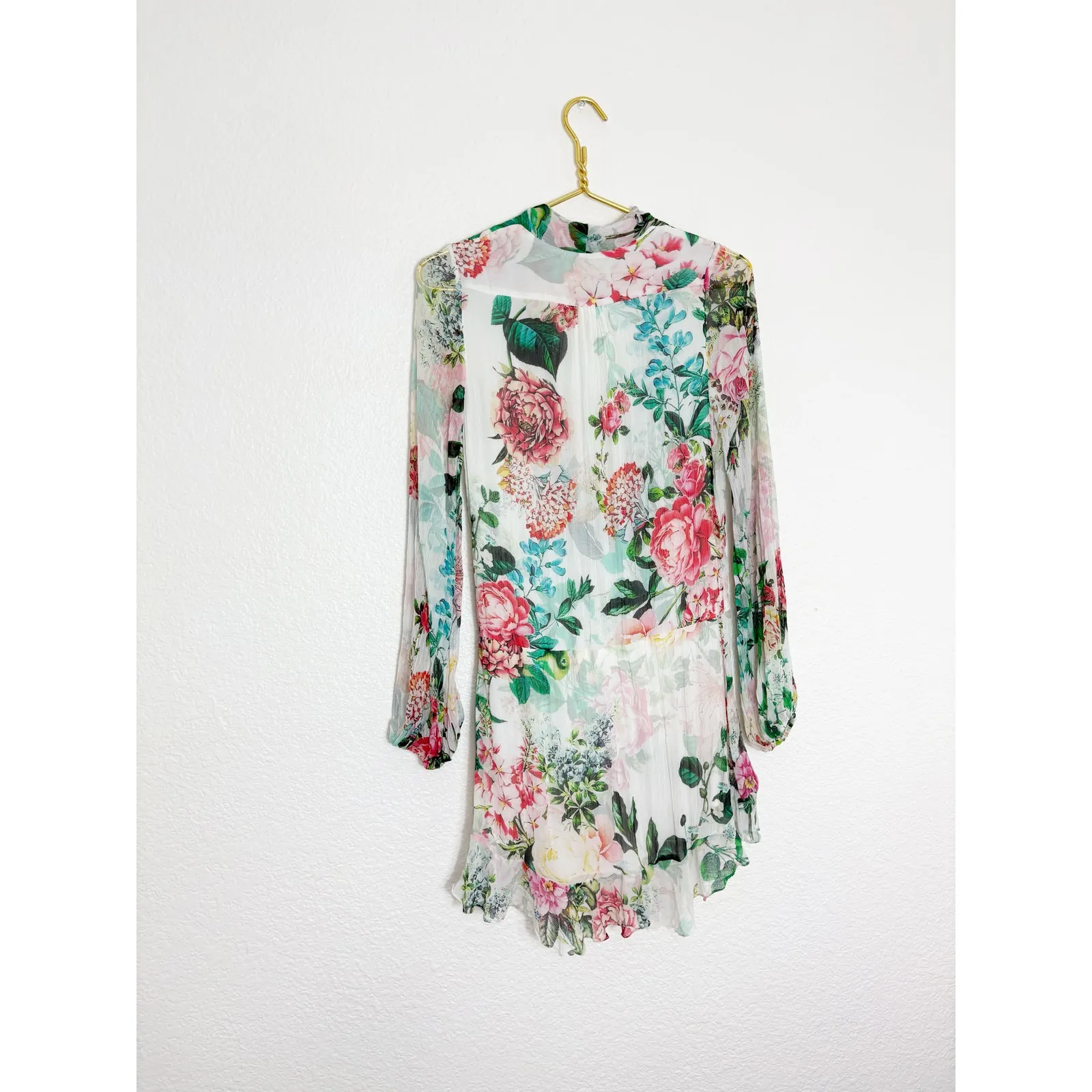 Rococo Sand Isa Wrap Dress Size XS Silk Floral Long Sleeve Mini Bohemian Resort Pink - Image 14