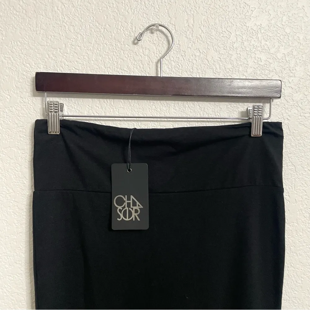 NWT Chaser Womens Skirt Black Pencil Knit Pull On Back Slit Size Small - Image 3