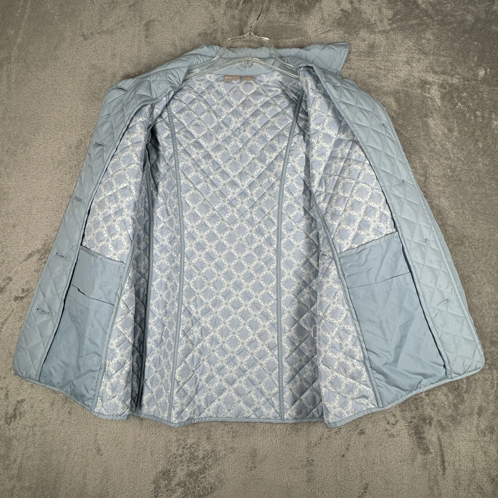 Chico's  Quilted‎ Jacket Womens Large Light Blue Button Front Lightweight Cottage - Image 4
