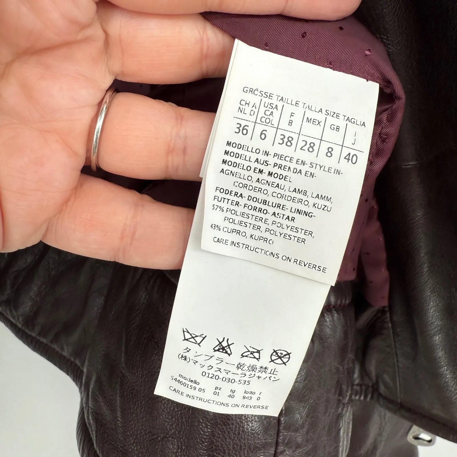 Weekend Max Mara Womens Leather Moto Jacket Burgundy Asymmetrical Zip Moto Style Brown Size 6 - Image 9