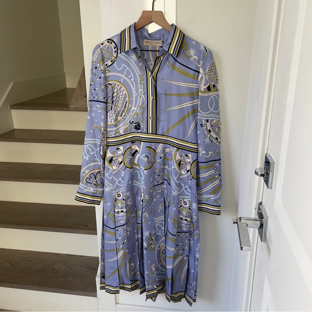 NWT Emilio Pucci Esperidi Print Shirtdress Midi Dress Periwinkle Blue / Purple - Image 4