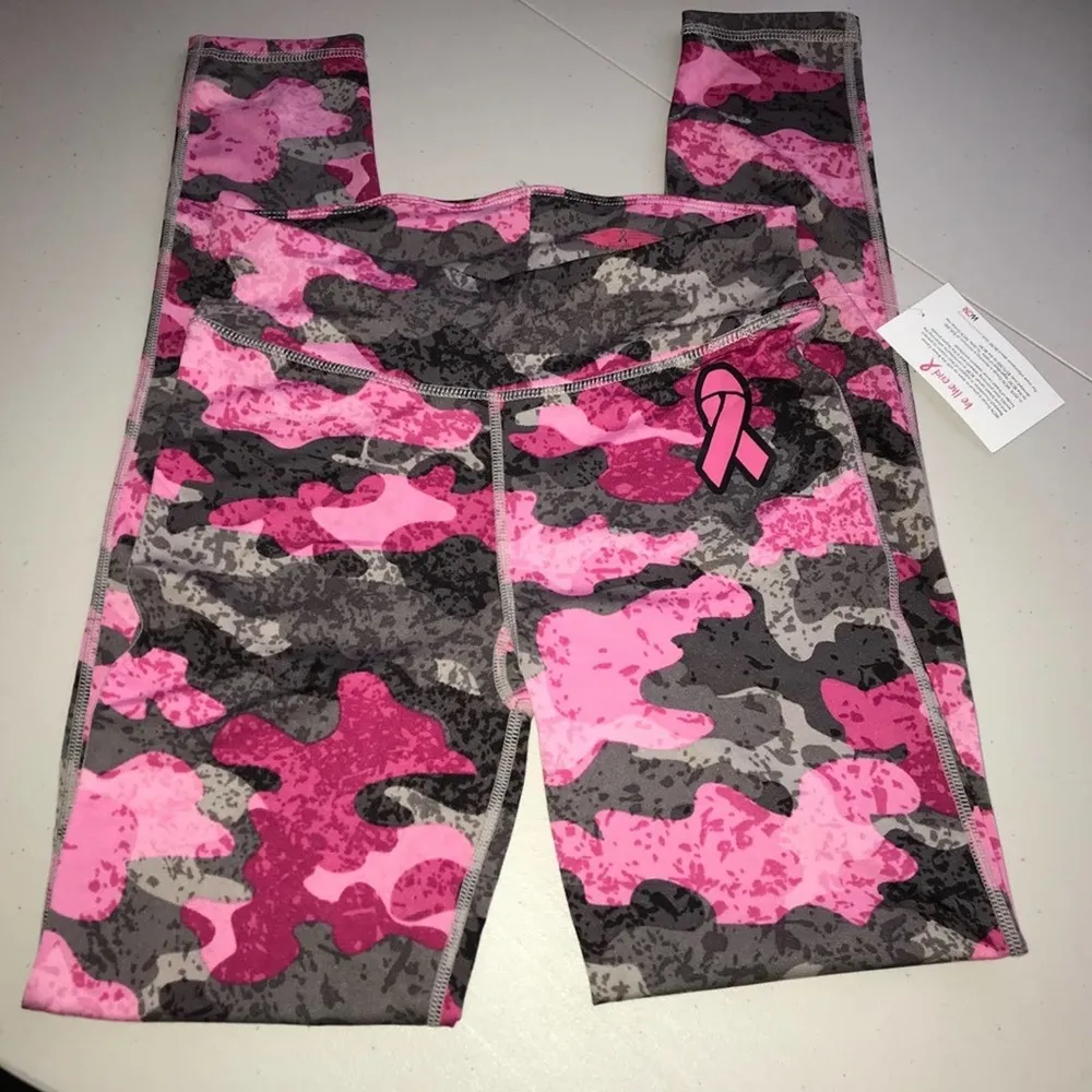 BREAST CANCER AWARENESS PINK & GRAY CAMO LEGGINGS SMALL - Image 16