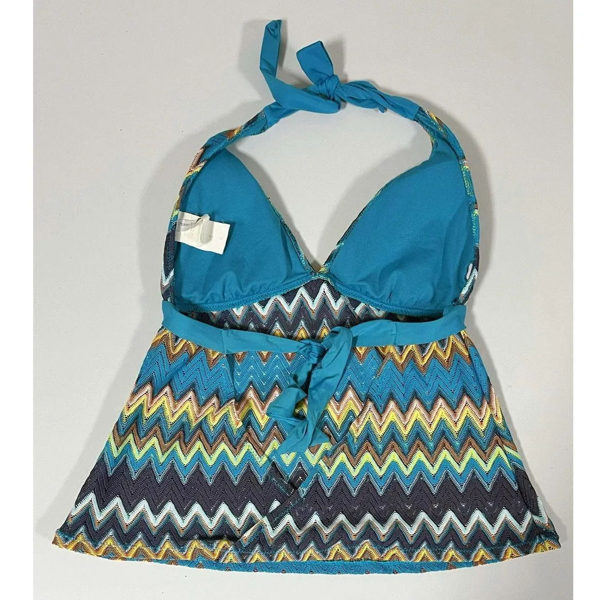 Blue Zigzag Tankini Top Swimwear Bathing Suit Size M 🤎✨ - Image 3