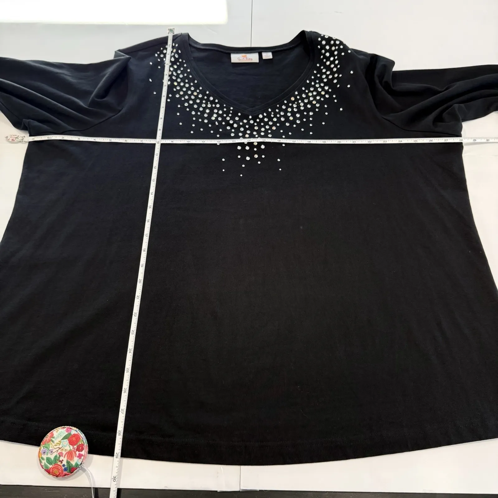 Quacker Factory Black Rhinestone 3/4 Sleeve Knit Top Size 3X - Image 6