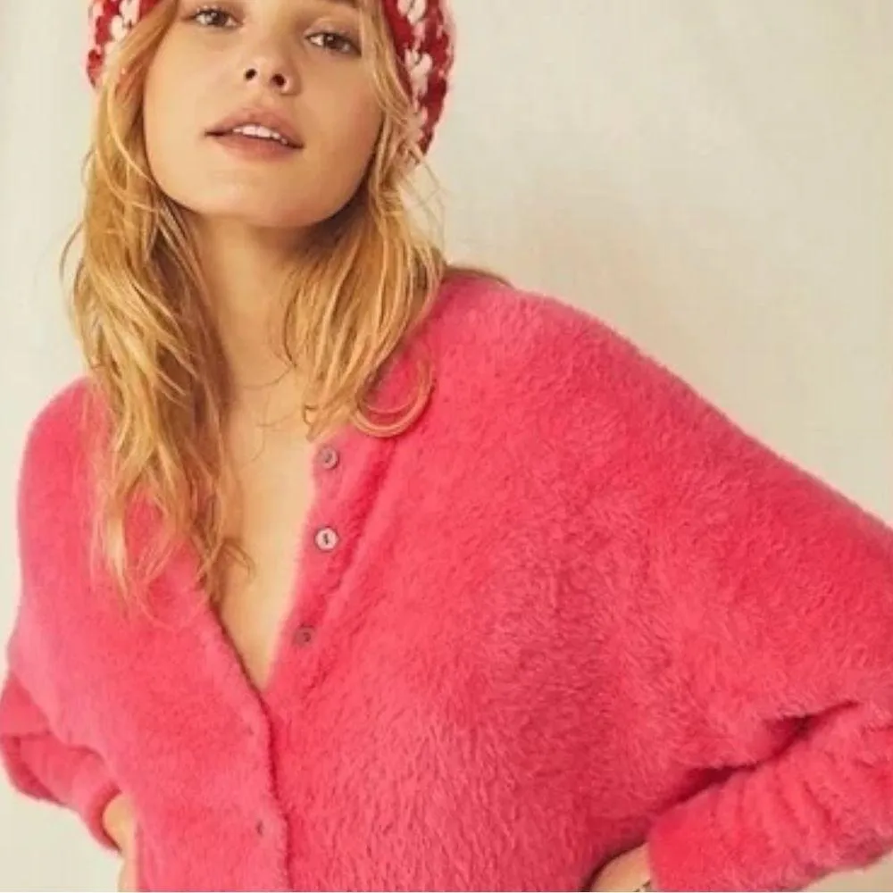 Free People FP One Allegra Cardi in Coral Pink Size Medium Sweater Cardigan HTF - Image 4