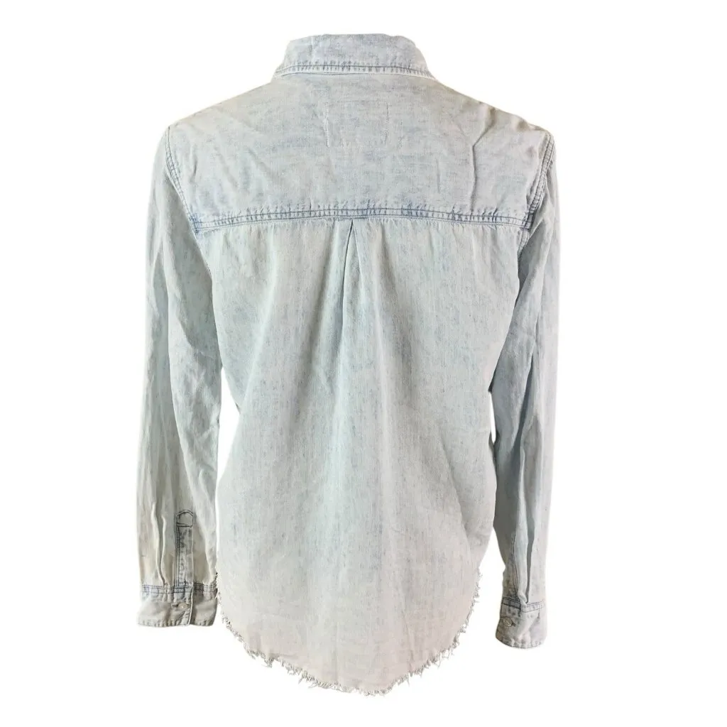 Rails Ingrid Raw Hem Denim Button Down Shirt Small Light Wash Distressed Western - Image 6