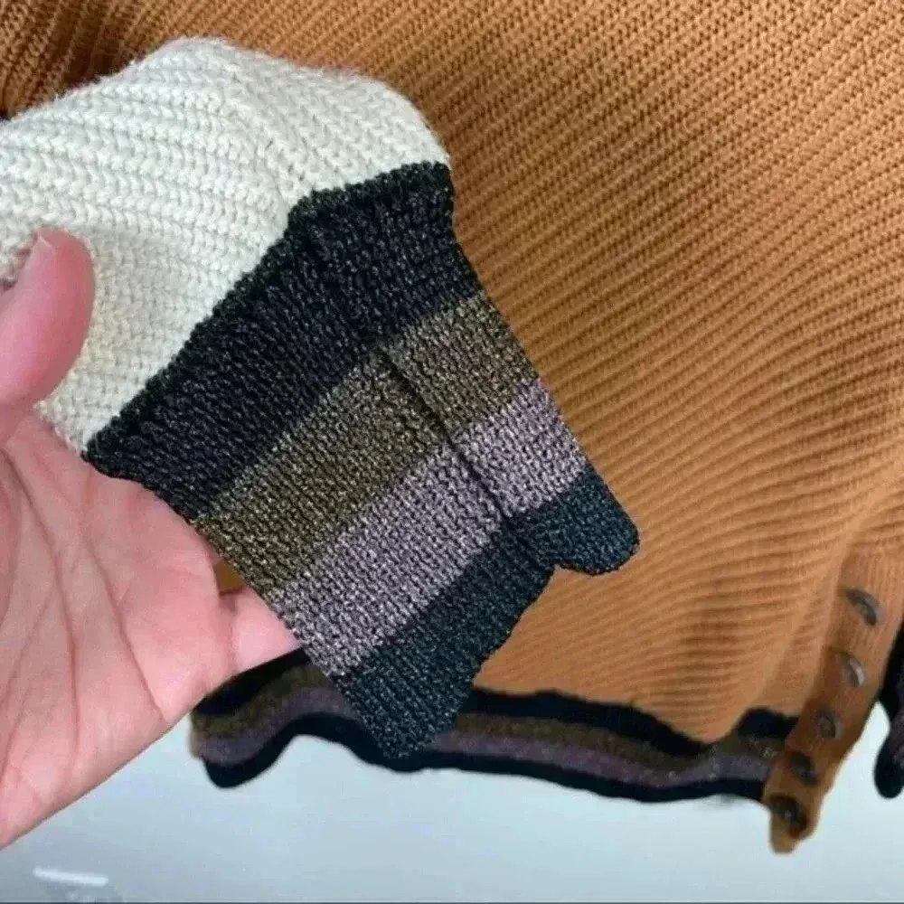 Apiece Apart Colorblock Knit Sweater in Camel, Cream and Lilac - Image 6