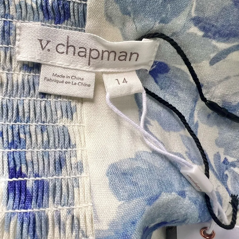 NWT V.Chapman Vera Ruffle Strap Corset Side Slit Midi Dress Size XL /14 Blue - Image 9