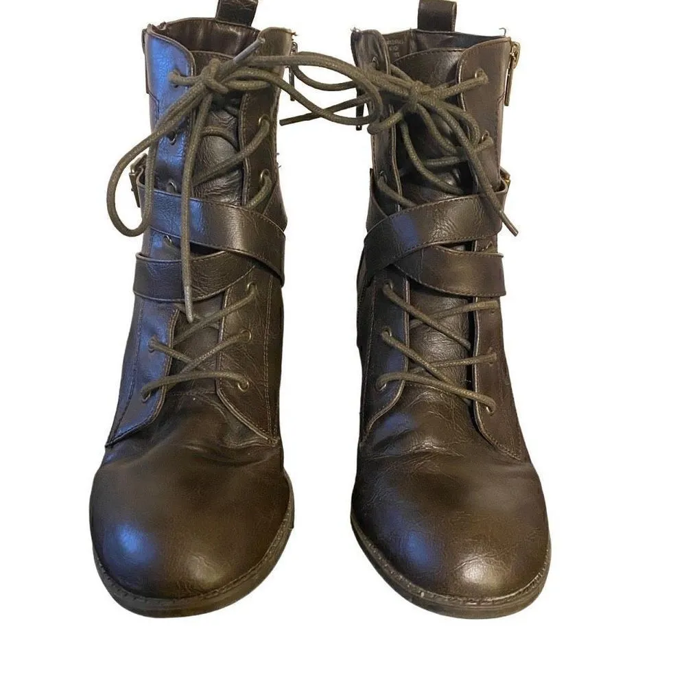 DIBA size 9 1/2 brown moto boots zipper side heal buckle witch boots - Image 3