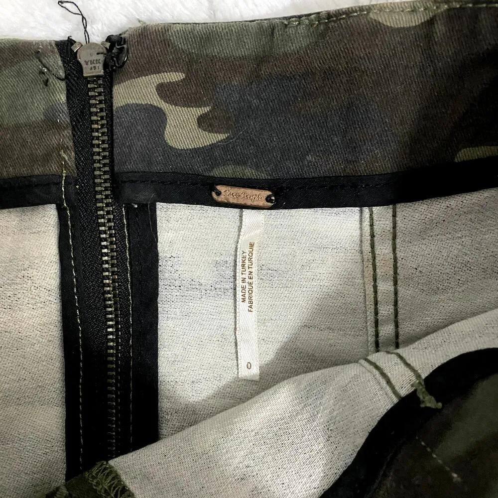 Free People Green Camo Print Modern Femme High Rise Fitted Boho Mini Skirt 0 - Image 5