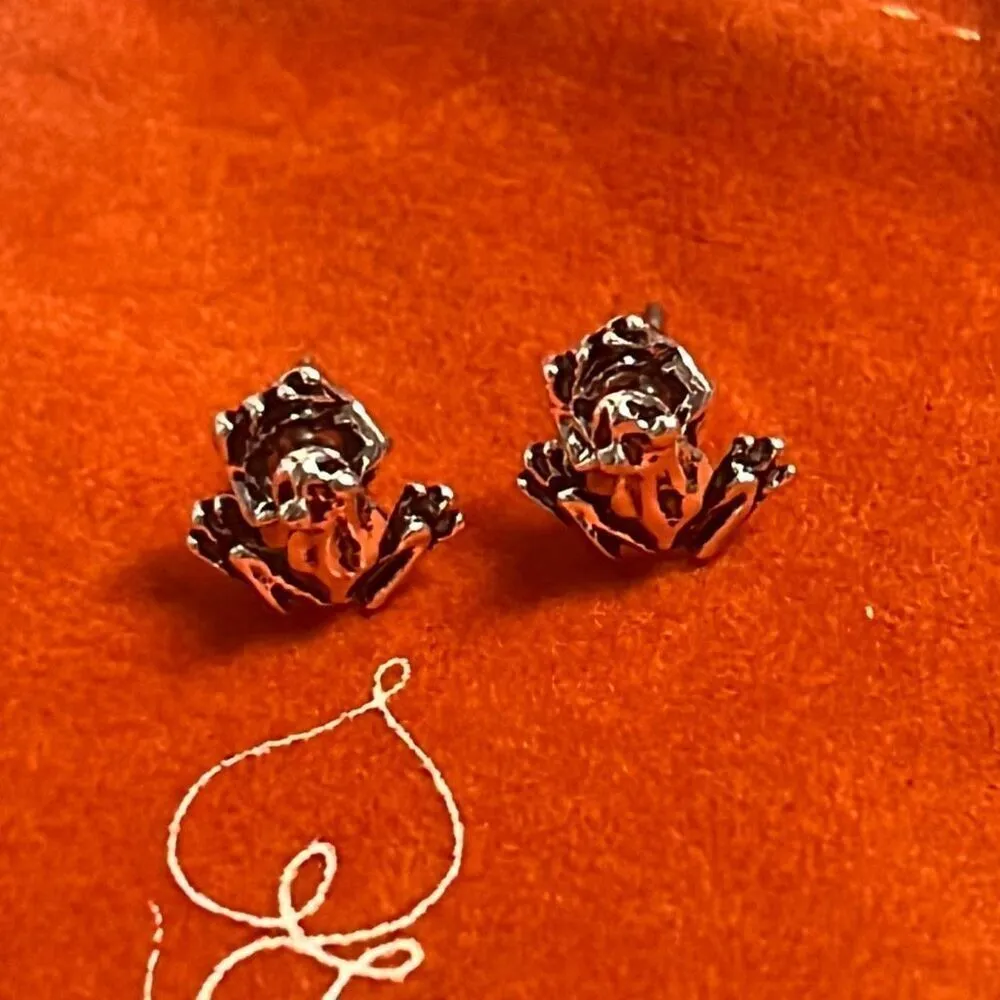 5th Lily Silver Stud Frog Earrings w/ Dustbag NEW Cute Nature Silver - Image 2