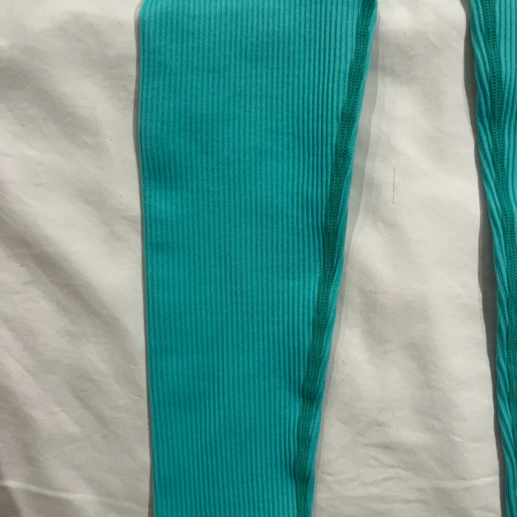 Teal Ribbed Sports Bra and Leggings Set Blue Size XS - Image 3