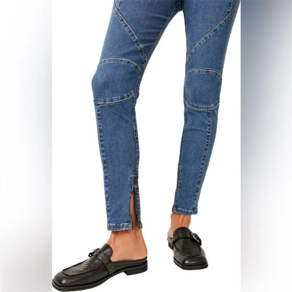 WE THE FREE Bella Moto Mid Rise Skinny Jeans Size 25 Anke Zip Bikercore Blue New - Image 7
